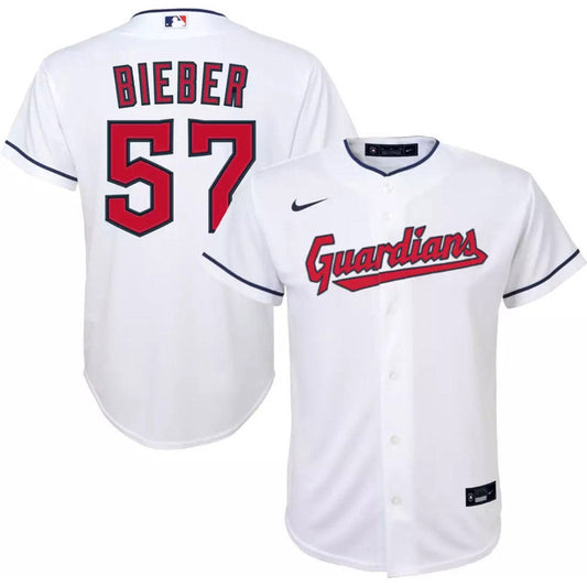 Youth Cleveland Guardians Shane Bieber Cool Base Replica Home Jersey - White