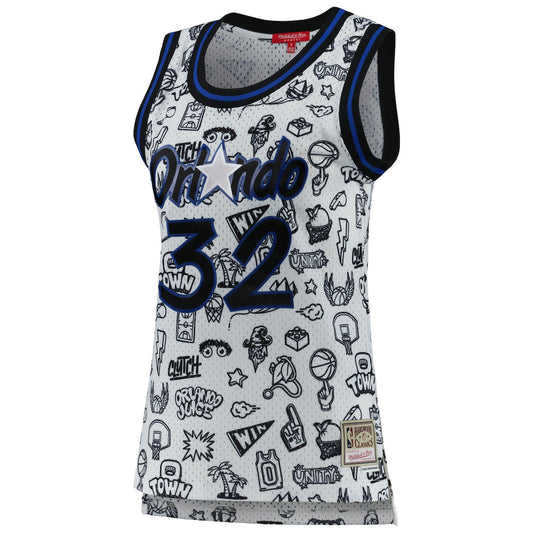 Women's Shaquille O'Neal Mitchell & Ness Magic 1994 Doodle Swingman Jersey - White